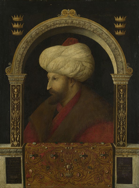 Metin Kutusu: Sultan II. Mehmed, Gentile Bellini, 1480. Tuval üzerine yağlıboya, 69.9 x 52.1 cm. The National Gallery, Londra.