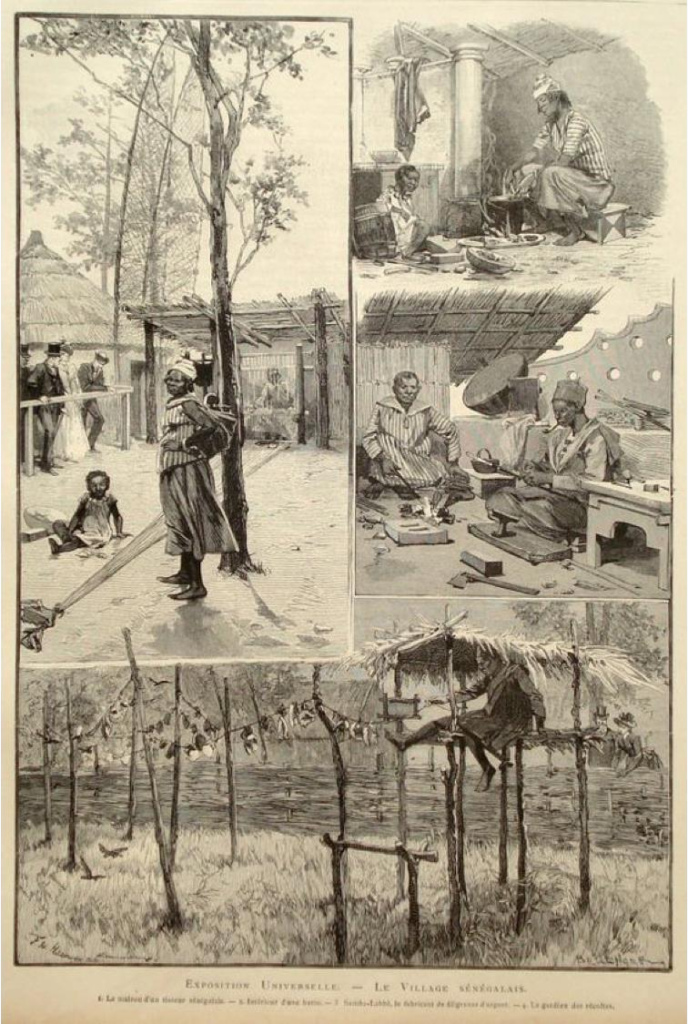 Metin Kutusu: Drawings made of the Senegalese Village in the 1889 Exposition Universelle, Paris.