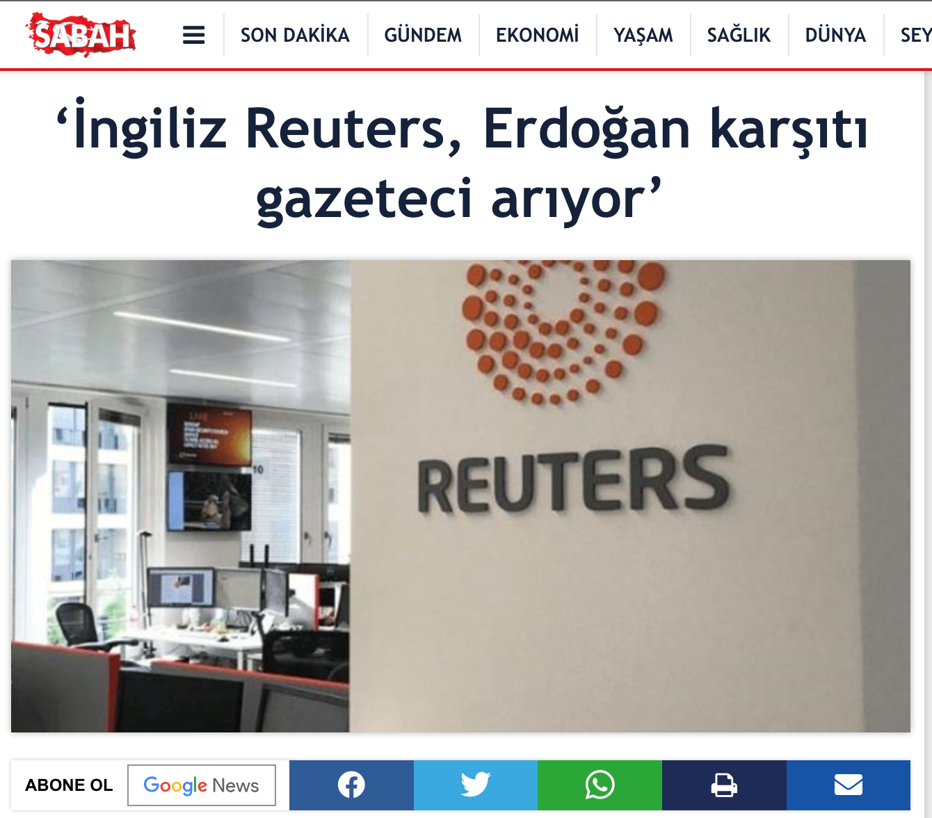 Reuters’in ‘Erdoğan’lı iş ilanı tartışılıyor TRT World misilleme yaptı