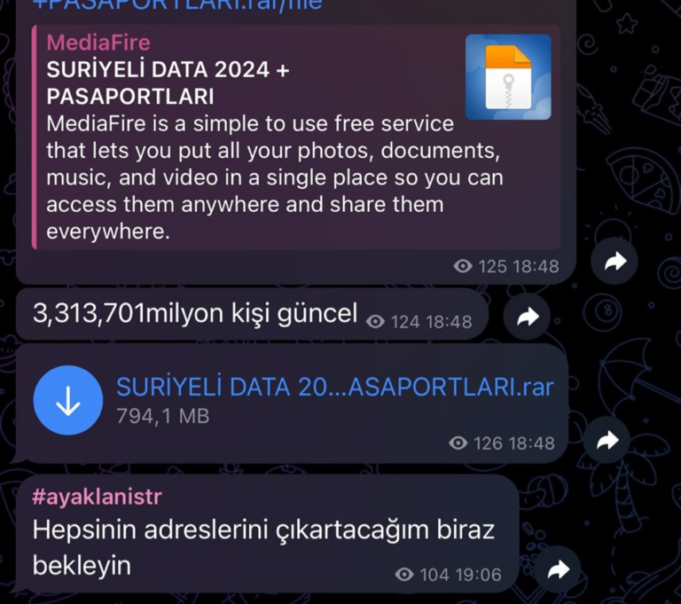 İçişleri Bakanlığı’ndan skandal sızıntı: Kayıtlı 3 milyon Suriyelinin bütün bilgileri ırkçı çağrılar yapılan Telegram gruplarında