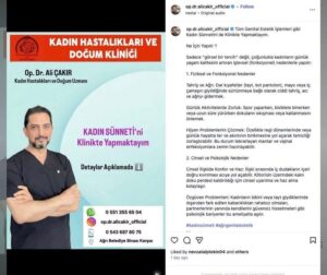 Ağrı’da bir doktor Instagrama “kadın sünneti yapıyorum” reklamı verdi, hakkında soruşturma açıldı